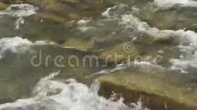 夏日美丽的山河特写，黑谢尔莫什，乌克兰。 快速流动的水和岩石